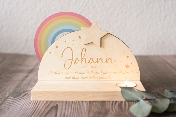 Personalisierter Holzaufsteller Regenbogen als Sternenkind Erinnerung